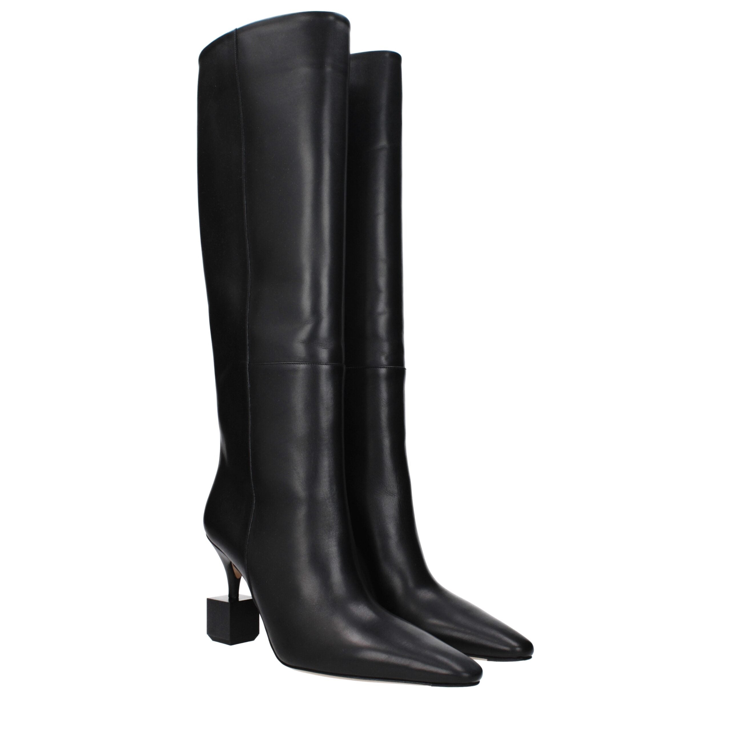 Black Leather High Heel Boots