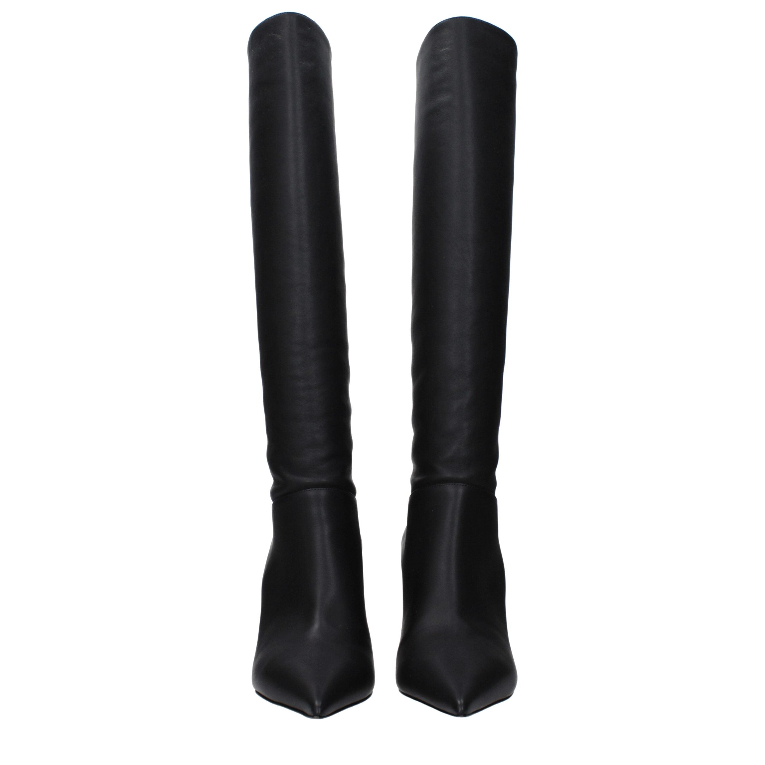 Black Leather High Heel Boots
