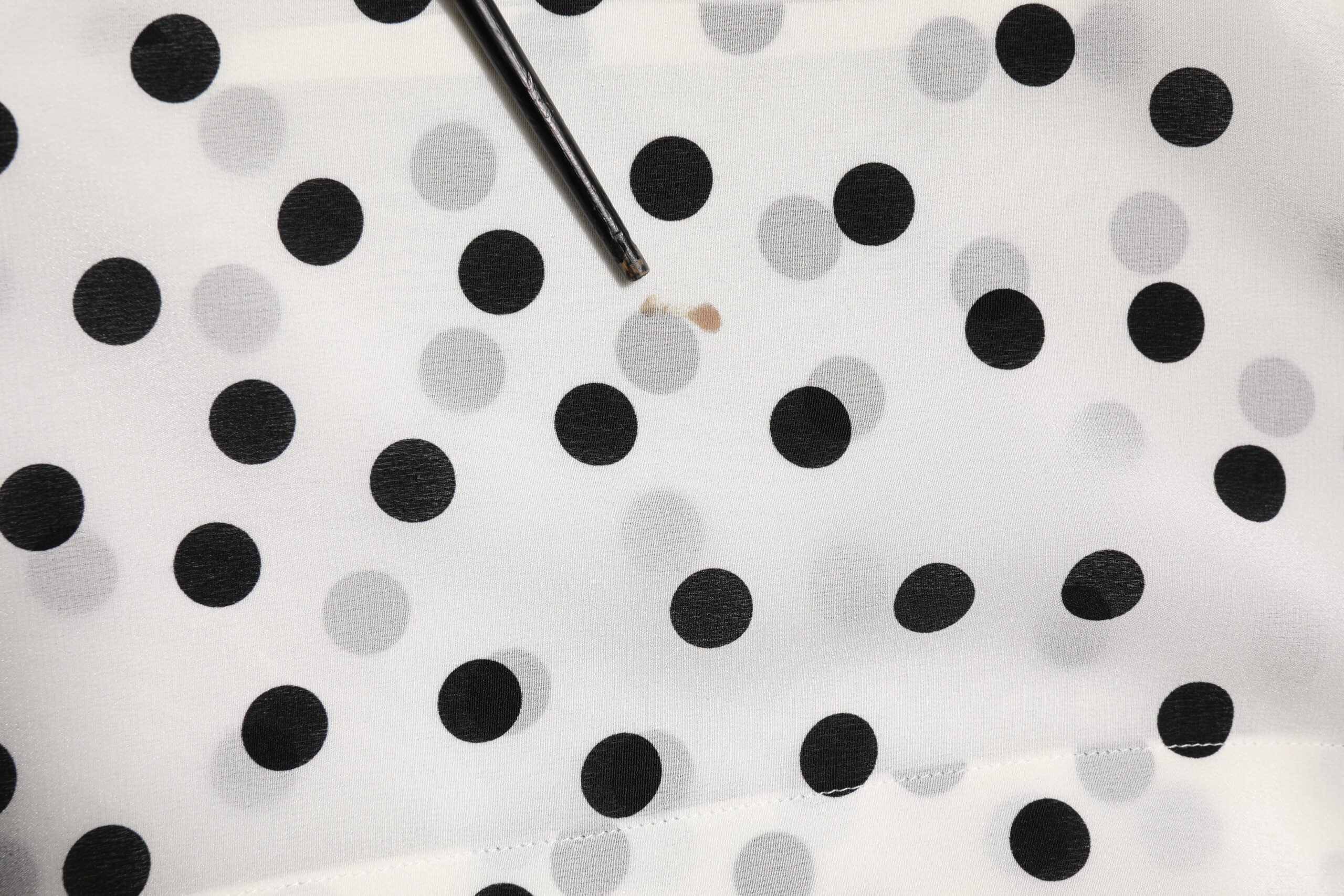 White Black Dotted Silk Long Sleeves Top