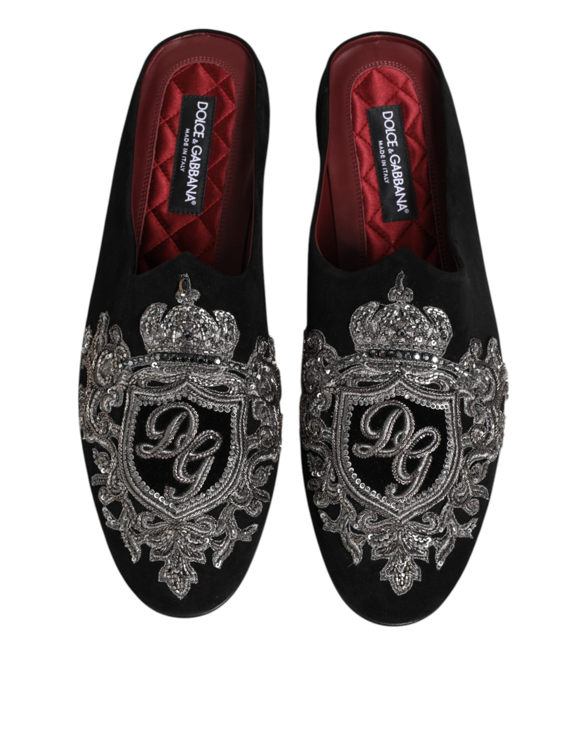 Black Velvet Slides DG Crown Slipper Shoes