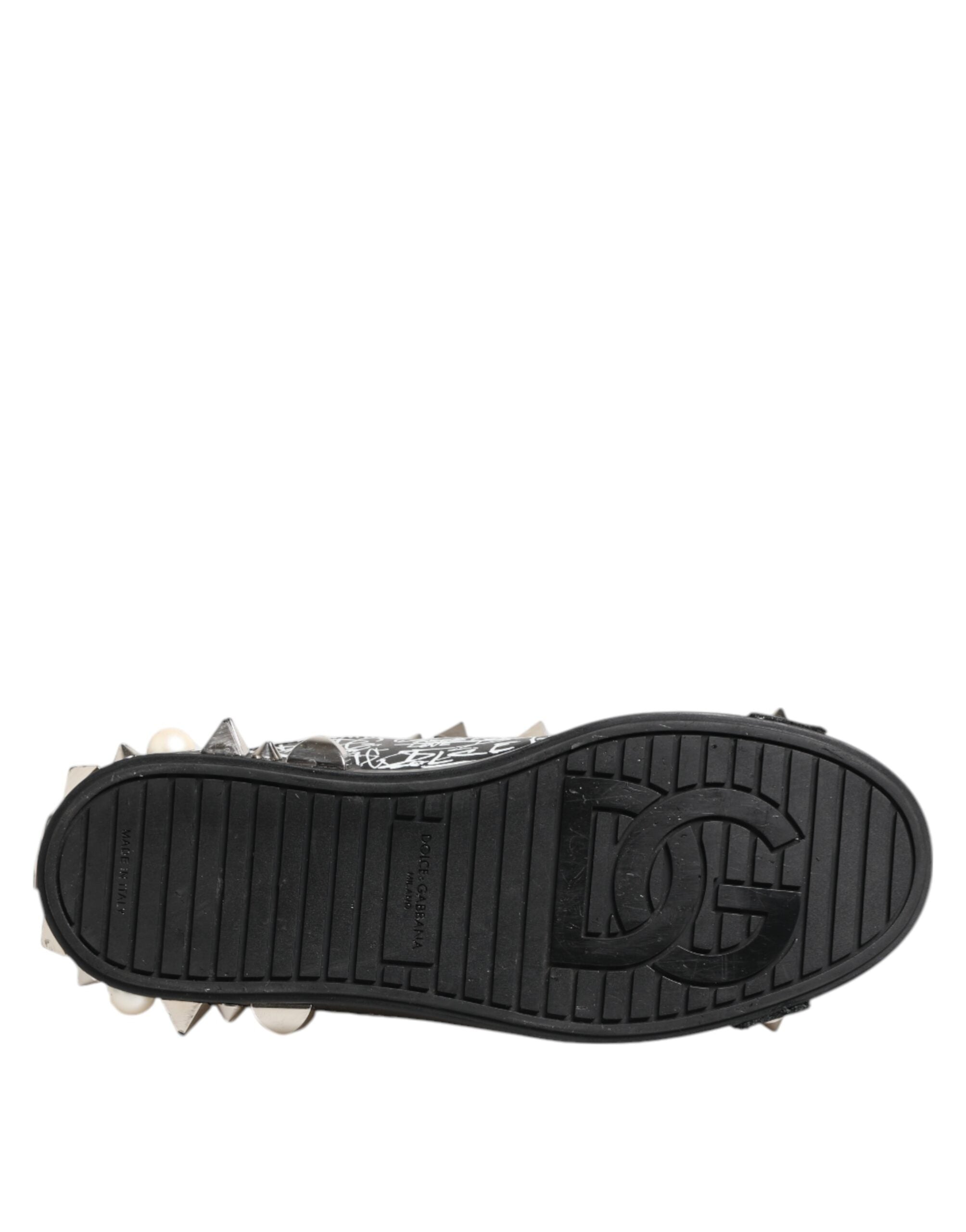 Black Portofino Stud Embellished Sneakers Shoes