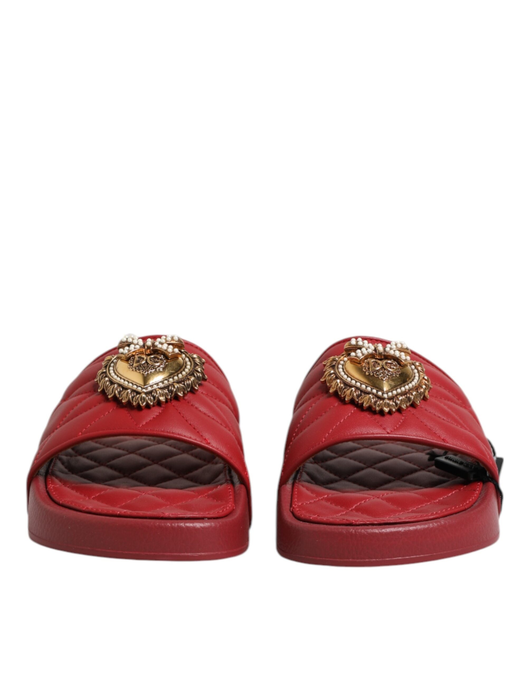 Red Devotion Matelassé Leather Slides Shoes