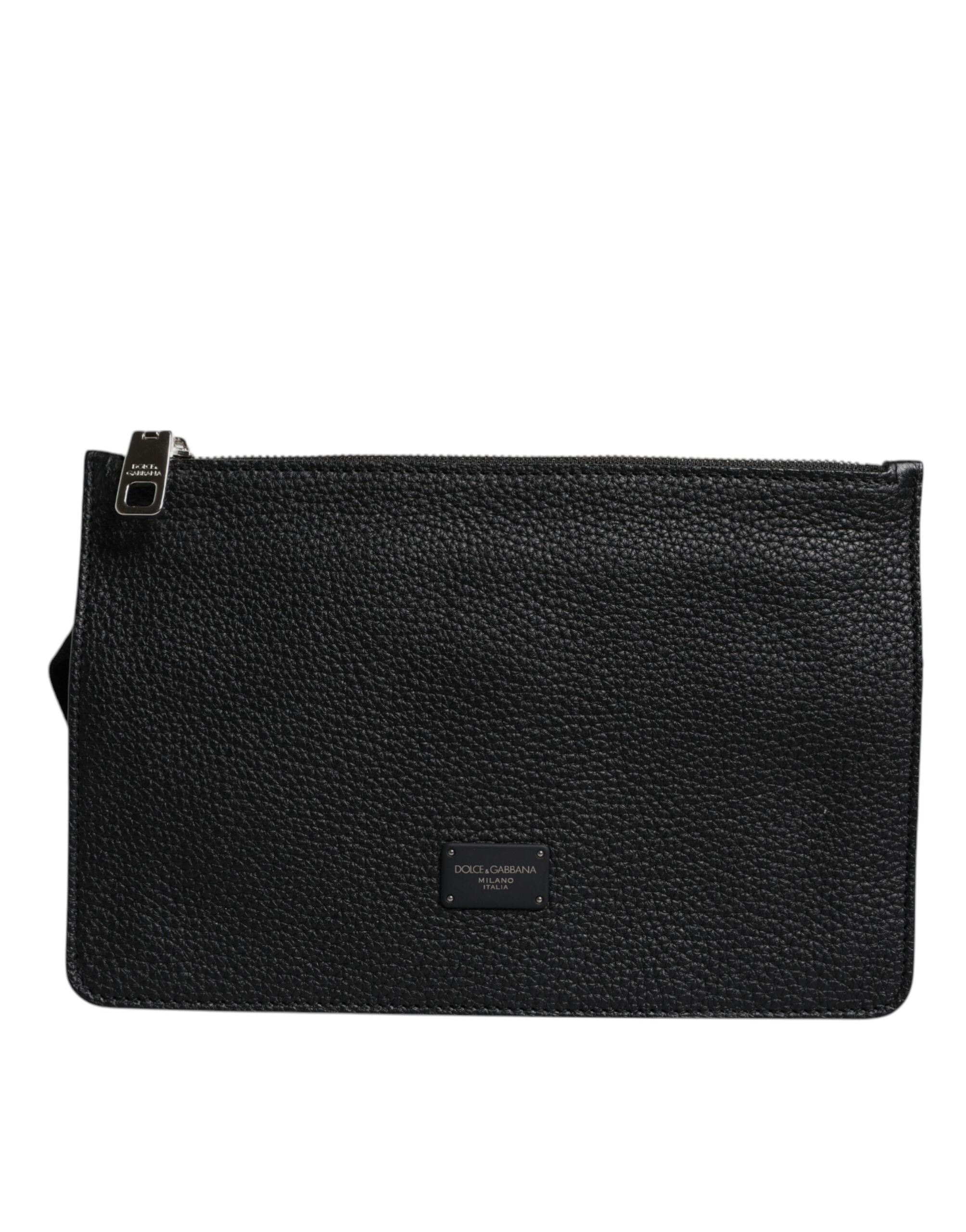 Black Leather Logo Embossed Waist Fanny Pack Bag