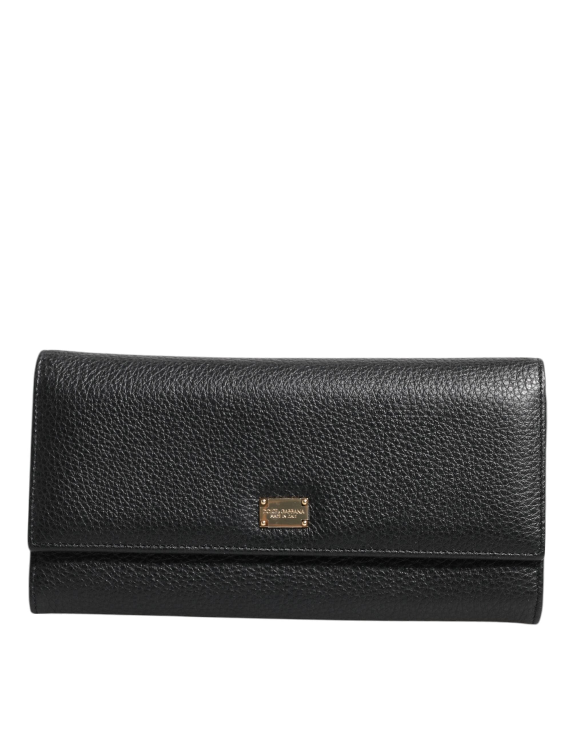 Black Leather Logo Plaque Card Holder Trifold Wallet