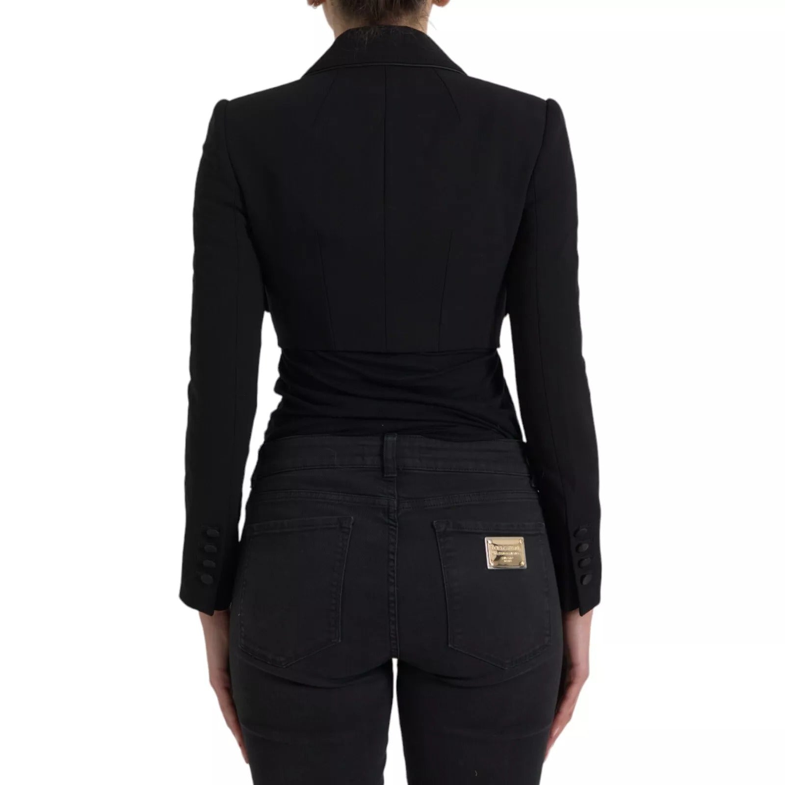 Black Wool Single Breasted Cropped Jacket
